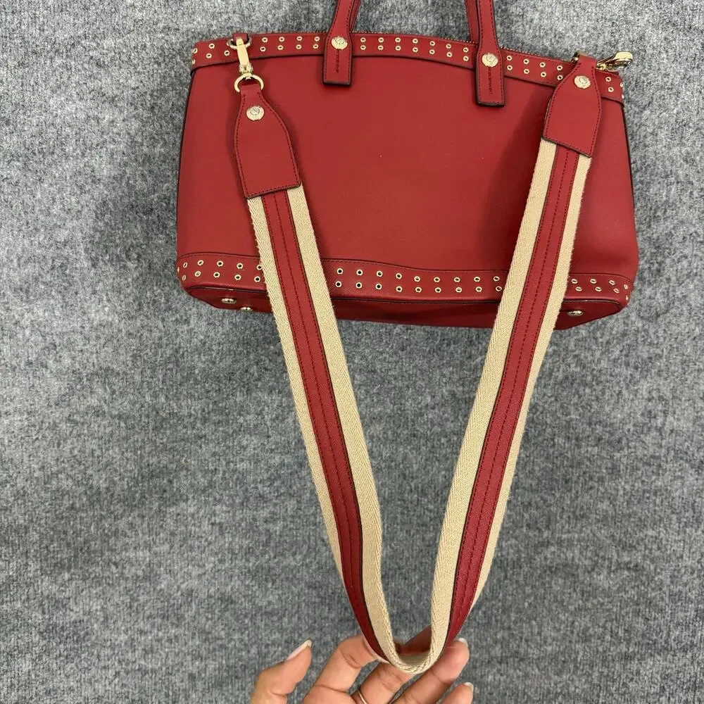 Henri Bendel West 57th Saffiano Leather Crossbody Satchel Bag in Red Studded
